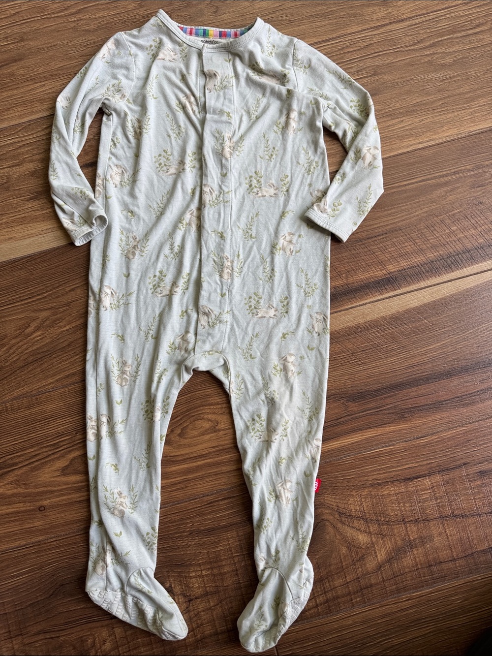 Magnetic Me Mint Floral with Bunnies Footed One-Piece